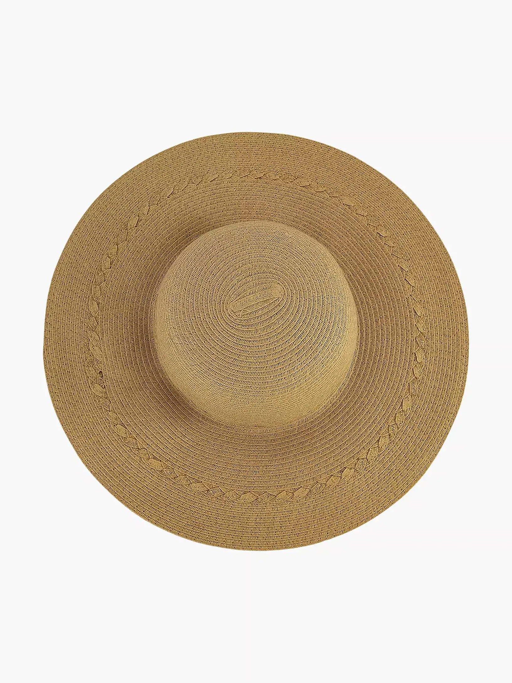 Beige Wicker Beach Hat