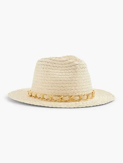 Beige Wicker Beach Hat