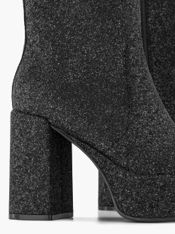 Black Ankle Boots Heel Glitter