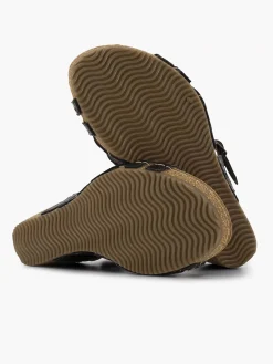 Black Leather Wedge Heel Sandals