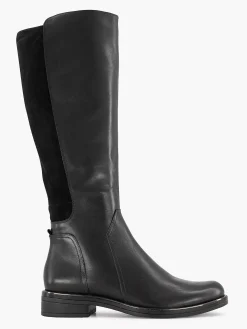 Black Long Leather Comfort Boot Elastic