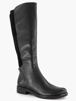 Black Long Leather Comfort Boot Elastic
