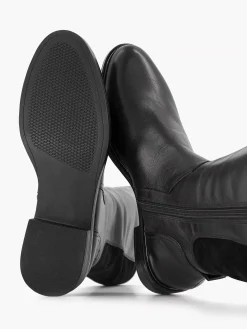 Black Long Leather Comfort Boot Elastic