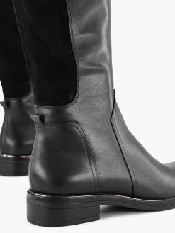 Black Long Leather Comfort Boot Elastic