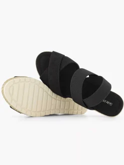 Black Sandalette Wedge Heel