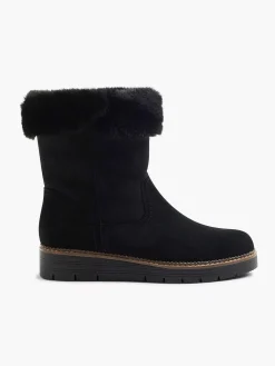 Black Suede Comfort Ankle Boot Lined