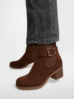 Brown Ankle Boot Decorative Buckle